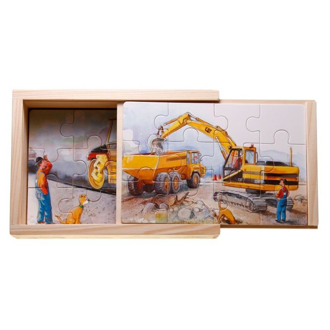 Huvudbild  Mulle Meck Vägmaskiner 4 x Träpussel
